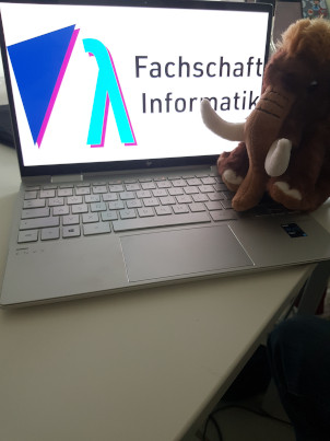 Moothel in front of the Logo of Fachschaft Informatik at CAU (August 2024)